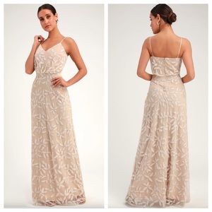 WAYF, Lulu’s Savanna Beige Sequin Sleeveless Dress